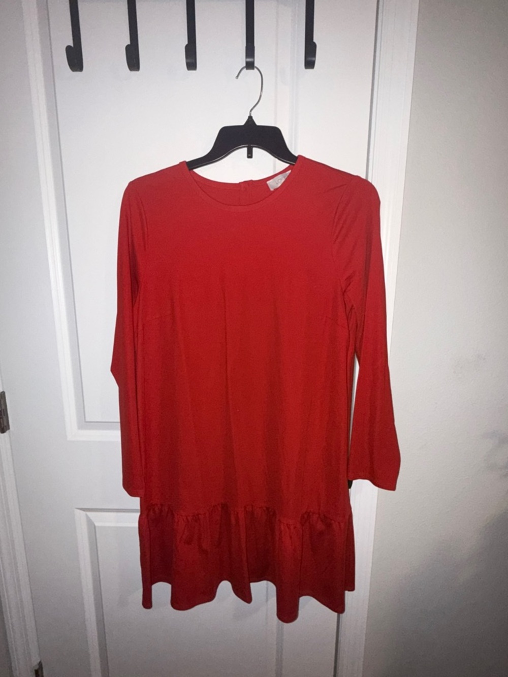 LOFT Red Long Sleeve Ruffled Hem Dress